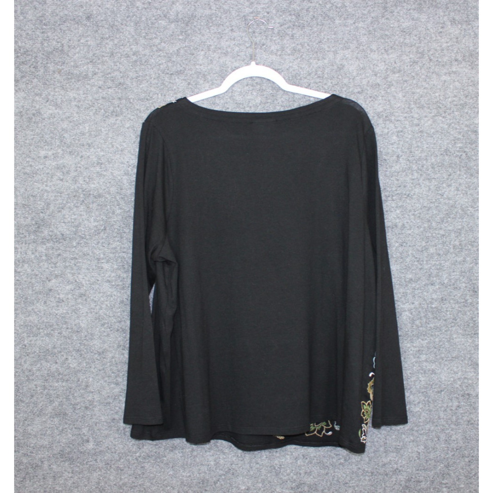 J JILL Embroidered Top Women's Size XL Petite Black Floral Paisley Long Sleeve - Picture 6 of 7